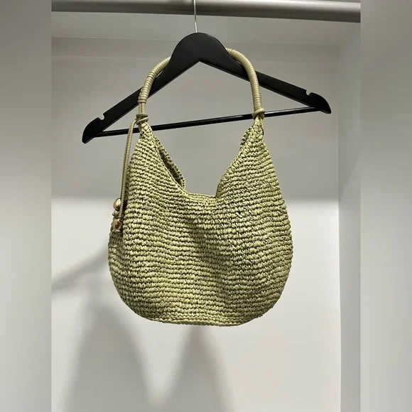 Madewell The Camren Straw Bag with Leather Trim in Sagebrush with gold charms - Picture 8 of 16